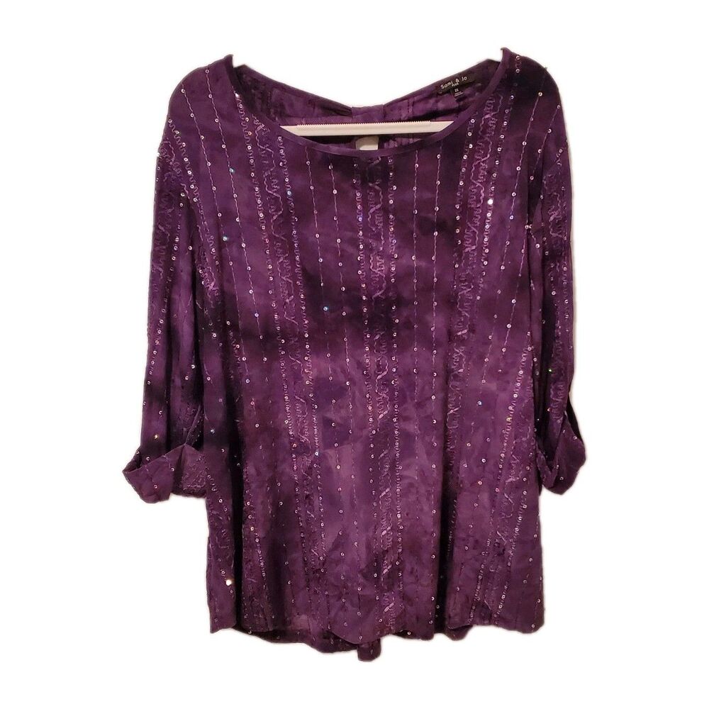 Sami & Jo Large 3/4 Sleeve Purple Rhinestone Whimsy Dark Romance Boho 2x Artsy